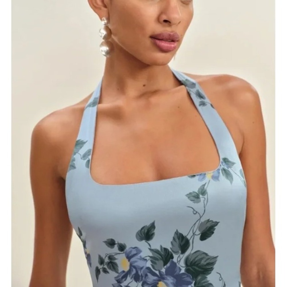 Reformation Light Blue Floral Halter Maxi Dress - Picture 3 of 14